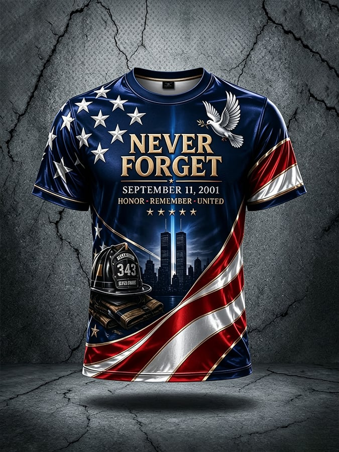 Never Forget September 11 Firefighter Shirt, Graphic T-Shirt For Men, Patriotic Shirt