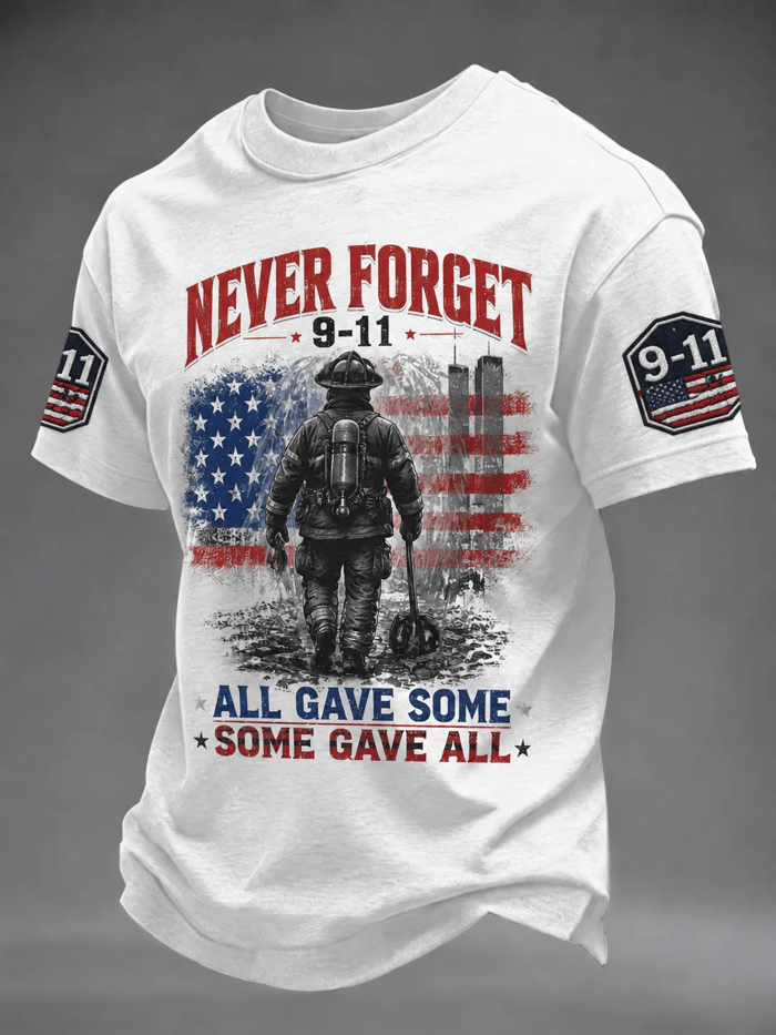 Never Forget 9/11 Firefighter Tribute Shirt, 9/11 Memorial Shirt, Patriotic T-Shirt For Men