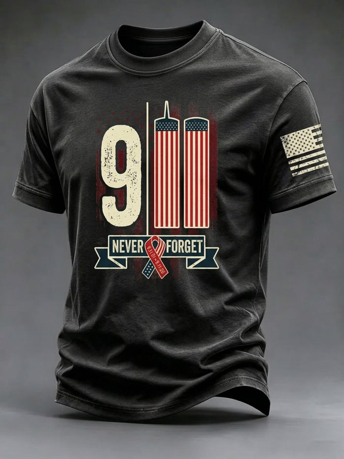 9.11 Twin Towers Never Forget Shirt, American Flag Shirt For Men, Memorial T-Shirt