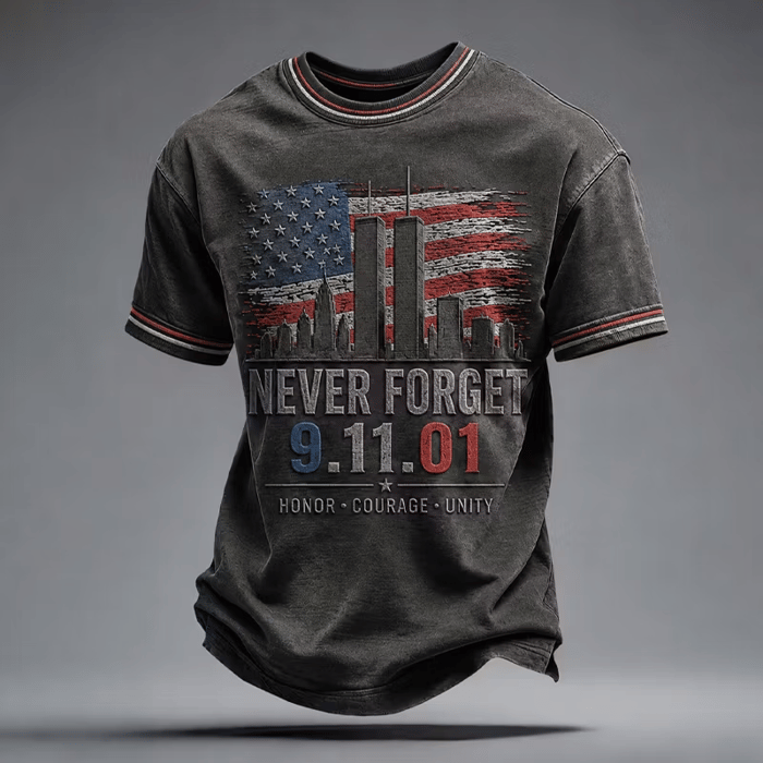 Never Forget 9.11.2001 Twin Towers Shirt, Printed T-Shirt For Men, American Flag
