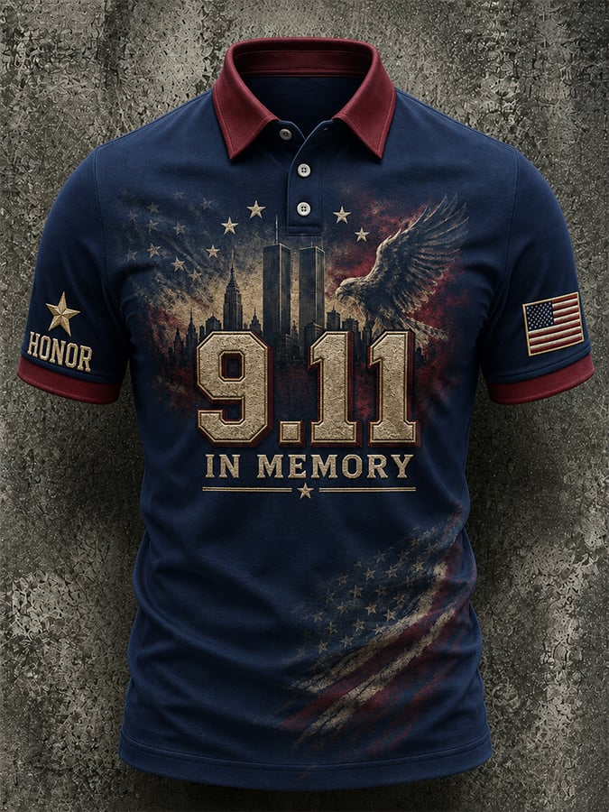 9/11 In Memory Eagle Twin Towers Polo Shirt, Polo Shirts For Men, Memorial Shirt