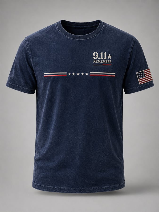 Vintage 911 Remember American Flag T-Shirt, Graphic Tee For Men, September 11 Shirt