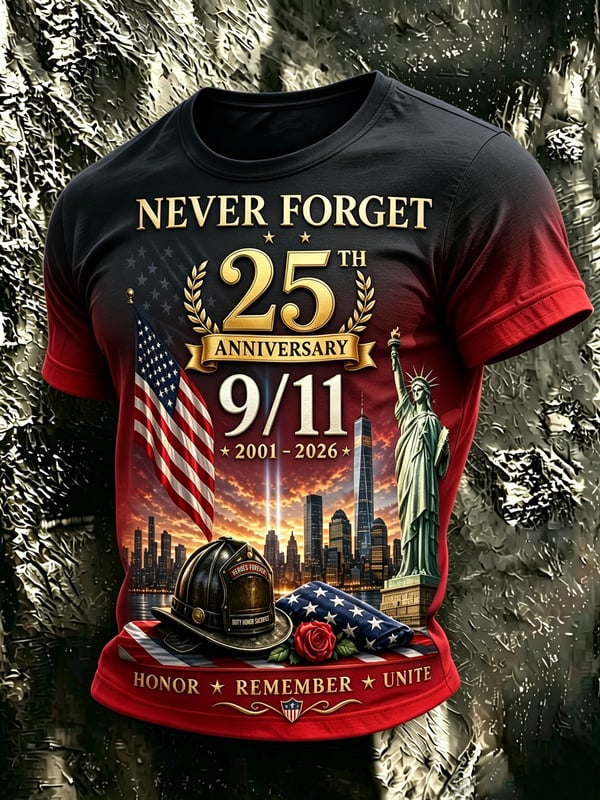 Never Forget 9 11 25th Anniversary Shirt, Patriotic T-Shirt For Men, USA Flag Shirt