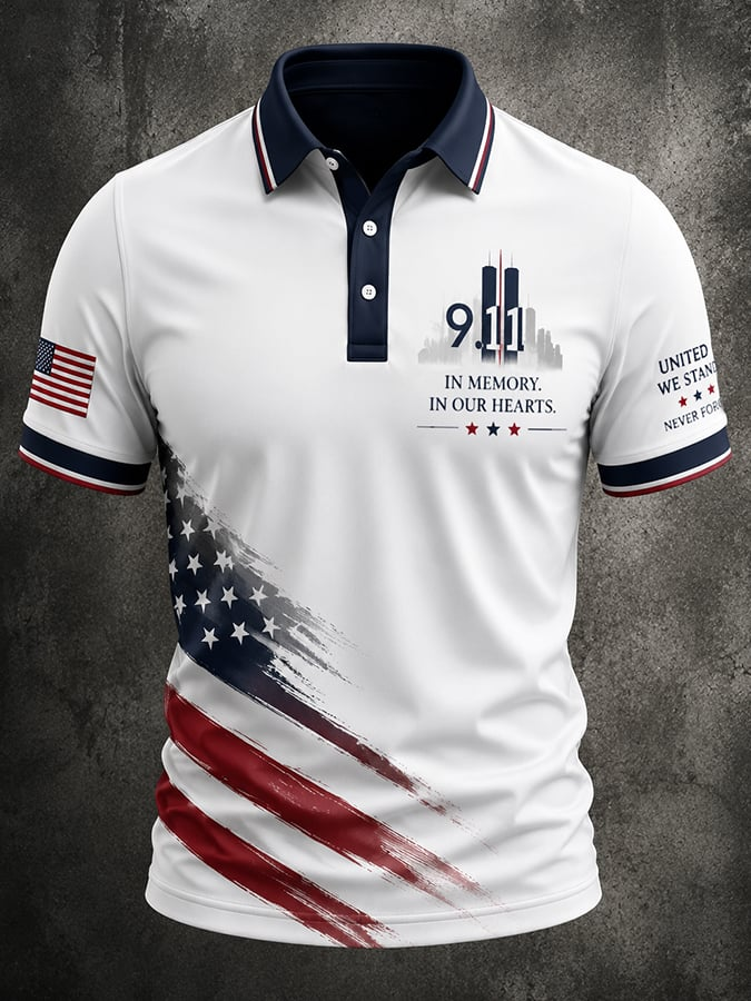 In Memory 911 American Flag Polo Shirt, Mens Polo Shirts, September 11 Shirt