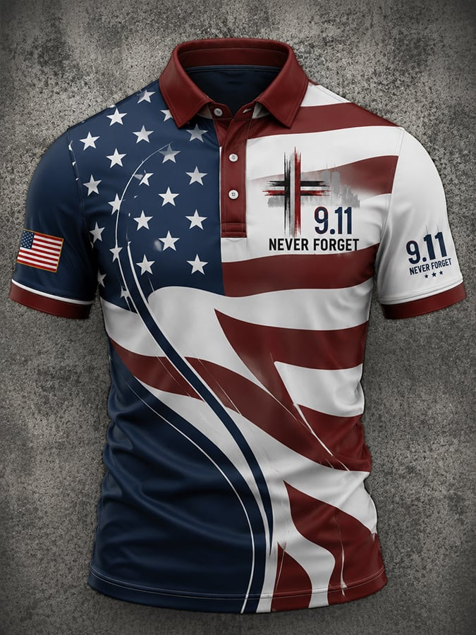 Never Forget 9/11 American Flag Polo Shirt, Polo Shirts For Men, Memorial Shirt