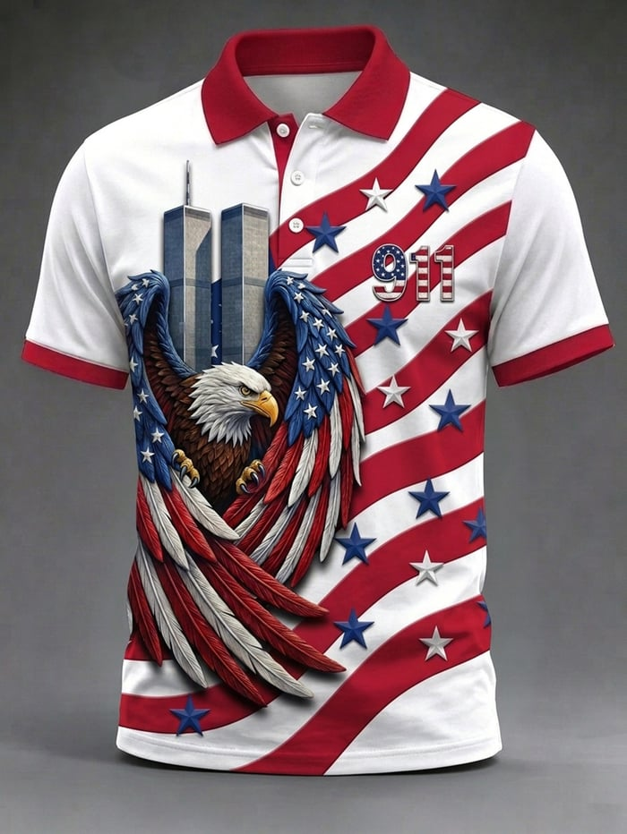 American Eagle Twin Towers 911 Polo Shirt, Polo Shirts For Men, Memorial Shirt