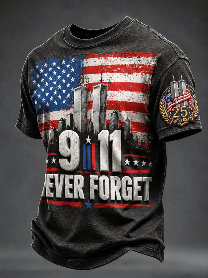 Never Forget 911 Twin Towers American Flag Shirt, Graphic T-Shirt For Men, Memorial Shirt