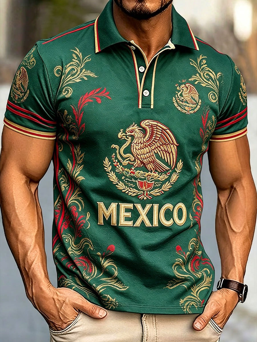 Mexican Eagle Floral Polo Shirt, Men's Golf Polo, Printed Polo Shirt For Men