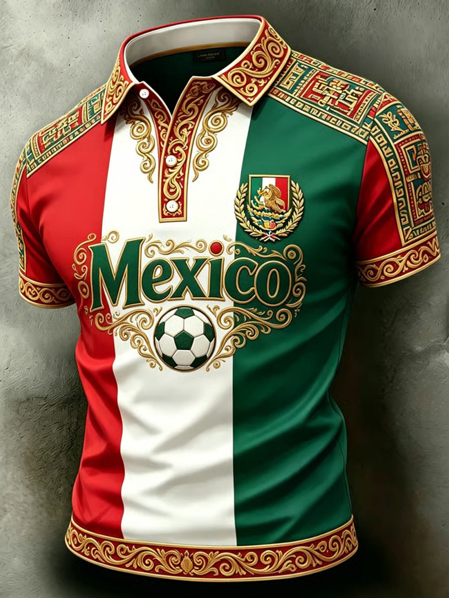 Mexican Flag Soccer Polo Shirt, Men's Golf Polo, Printed Polo Shirt For Men