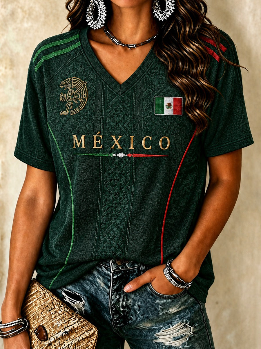 Vintage Mexico Soccer V-Neck Shirt, Women’s Soccer Shirt, Graphic Tees For Women