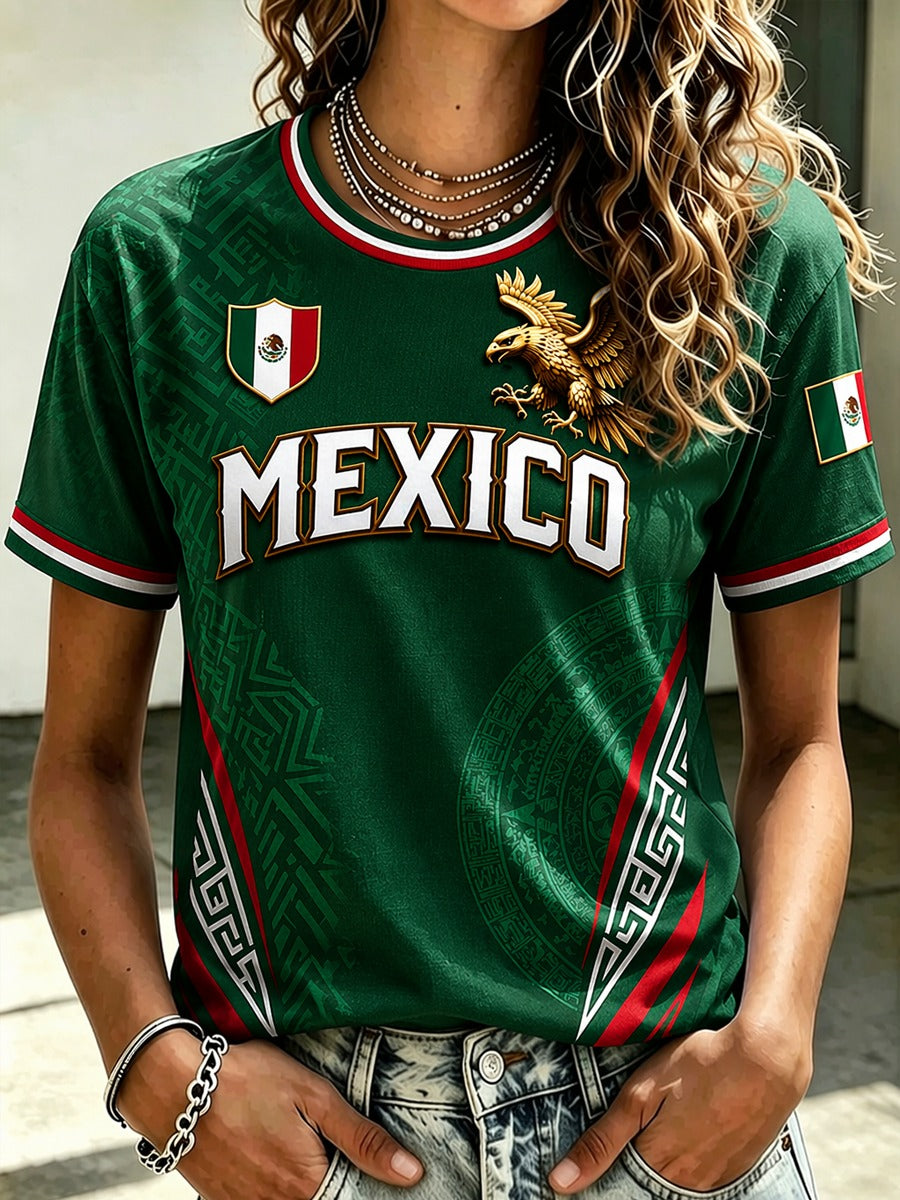 Mexico Eagle Aztec Pattern Soccer Shirt, Women's Soccer Shirt, Graphic Tees For Women
