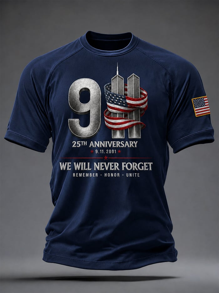Metallic 9 11 Flag Wrapped Towers Shirt, 9 11 Memorial Shirt, Graphic T-Shirt For Men