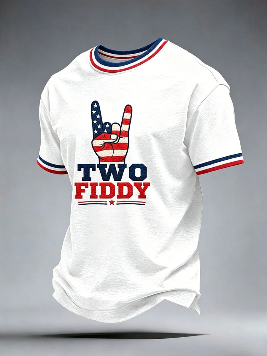 Patriotic Rock Hand Two Fiddy Men’s T-Shirt, America 250 Years Shirt, Freedom Shirt