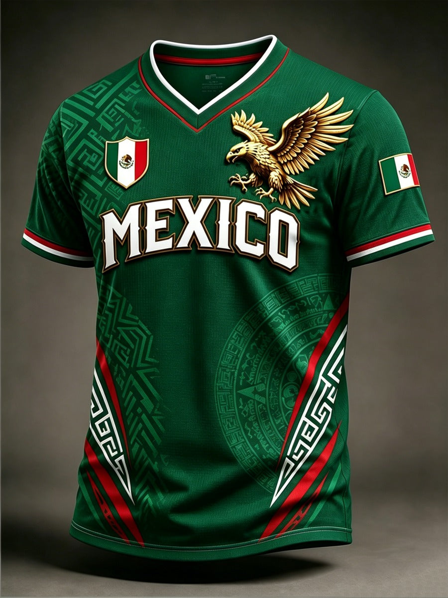 Mexico Eagle Aztec Soccer Jersey V-Neck Shirt, Men's Soccer Shirt, Graphic Tees For Men