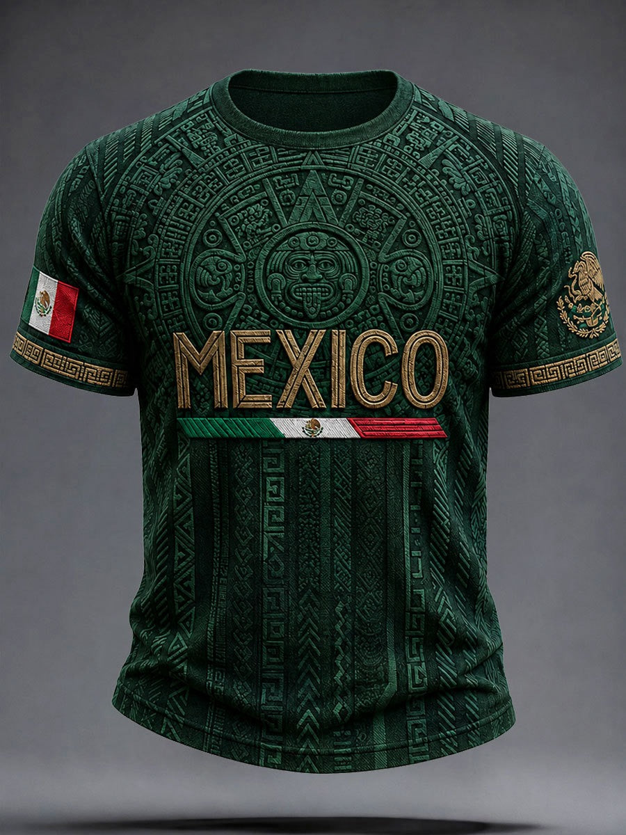 Mexico Aztec Calendar Soccer T-Shirt, Men’s Soccer Shirt, Football Graphic Tee