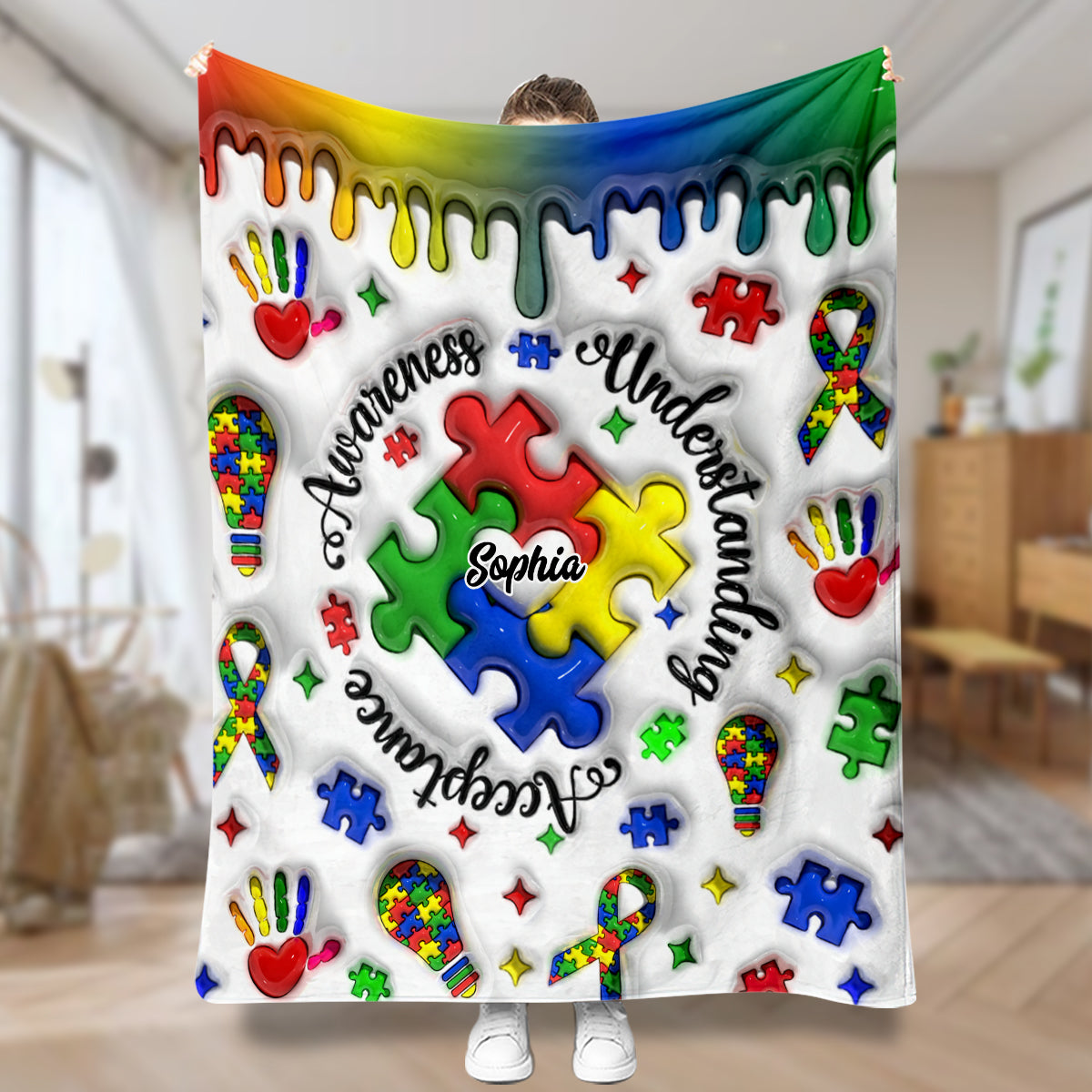 Autism Awareness Personalized Blanket, Autism Awareness Blanket, Bedroom Decor