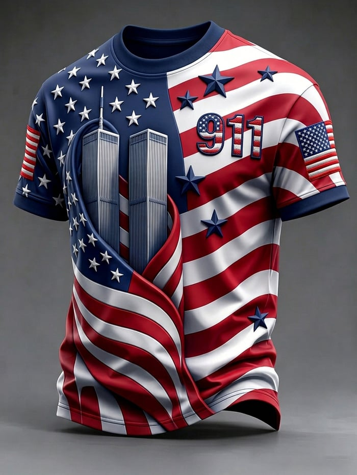 9 11 Twin Towers Heart American Flag Shirt, Graphic T-Shirt For Men, Patriotic Shirt