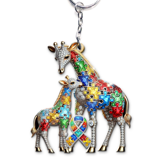 Mama Horse Personalized Autism Awareness Keychain, Autism Awareness Gifts