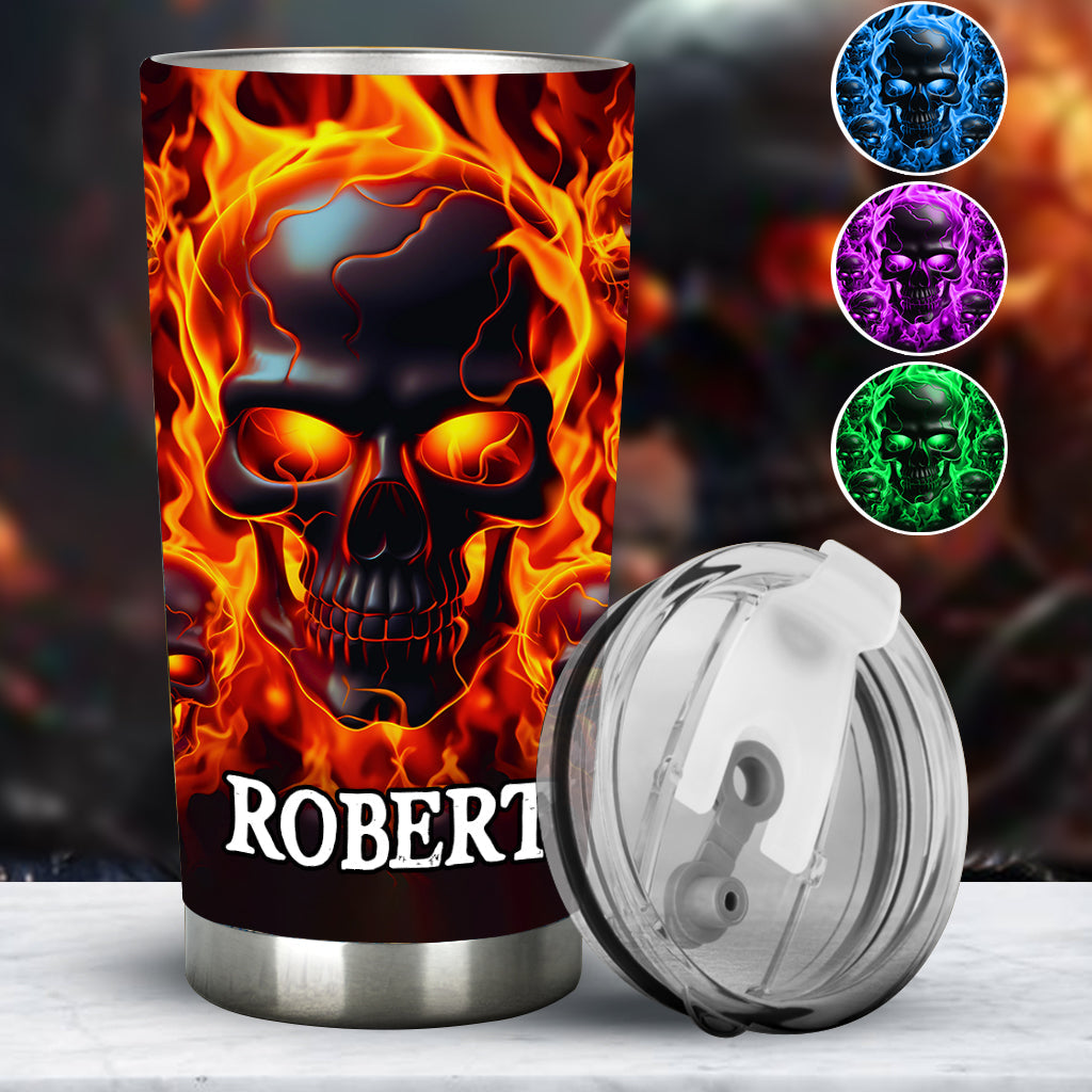 Melted Skull On Fire Custom Stainless Steel Tumblers, Halloween Gift Idea, 20oz 30oz Insulated Tumbler