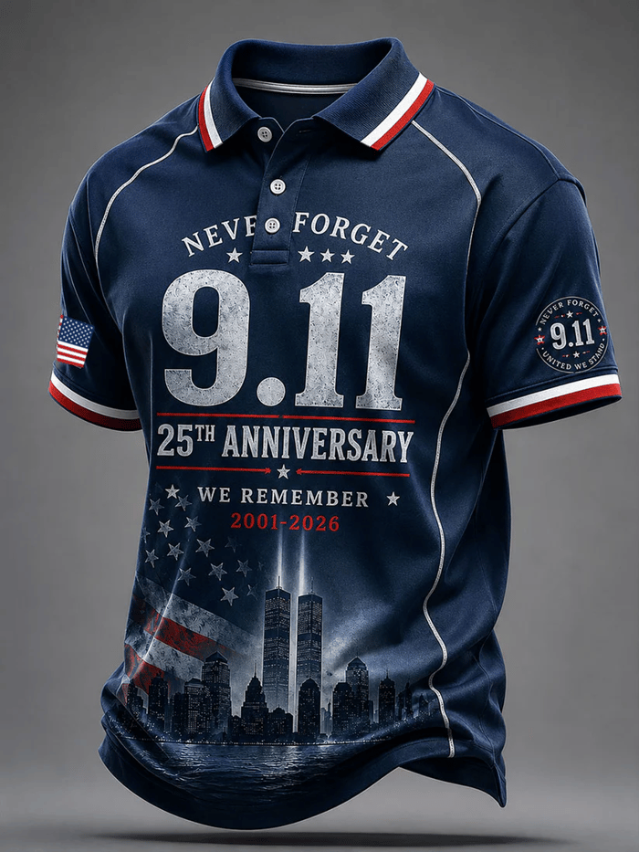 We Remember 9 11 Twin Towers 25th Anniversary Polo Shirt, Polo Shirts For Men, Patriotic Shir