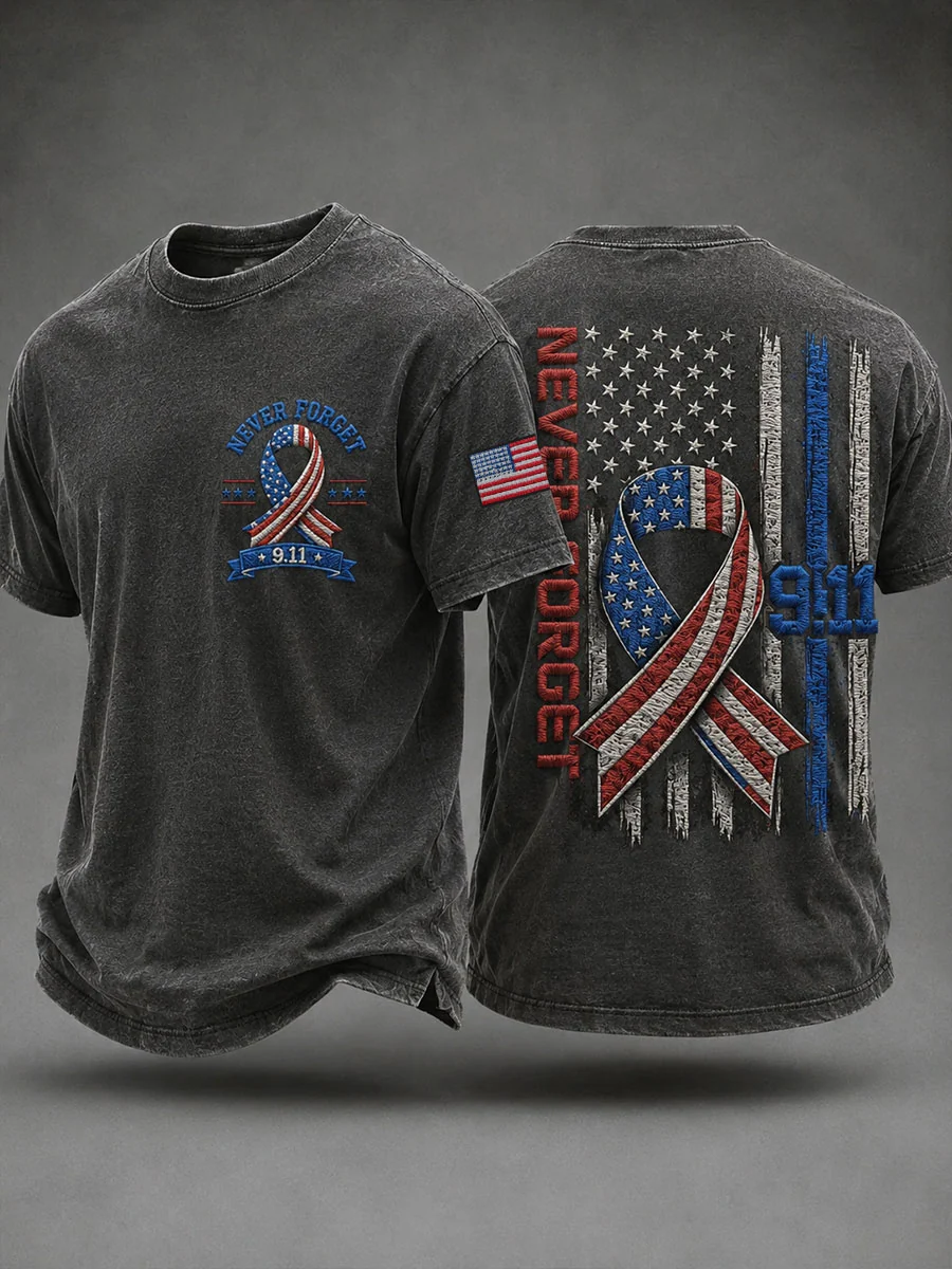 Printed Never Forget 9/11 Shirt, Graphic Tee For Men, American Flag Shirt