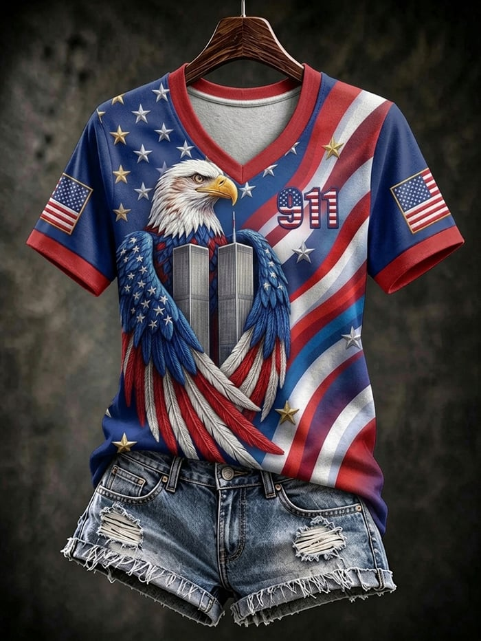 Patriotic Eagle Twin Towers 9 11 Tribute Shirt, Women's Graphic Tee, Memorial Shirt