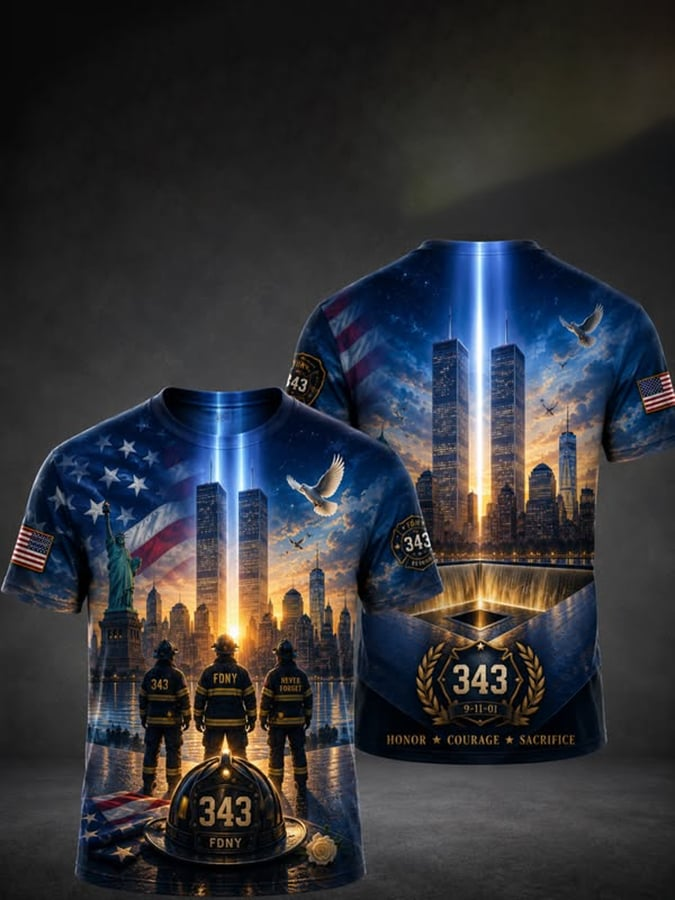 343 Firefighters Tribute In Light Shirt, Graphic T-Shirt For Men, September 11 Memorial Shirt