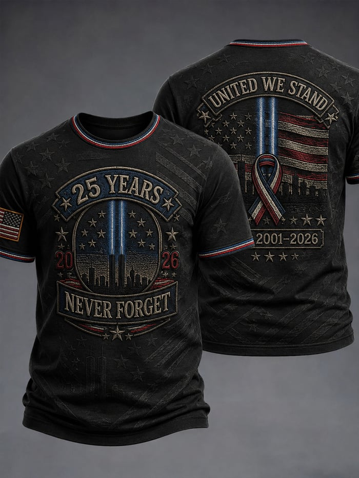 25 Years Never Forget September 11 Shirt, Printed T-Shirt For Men, American Flag Shirt