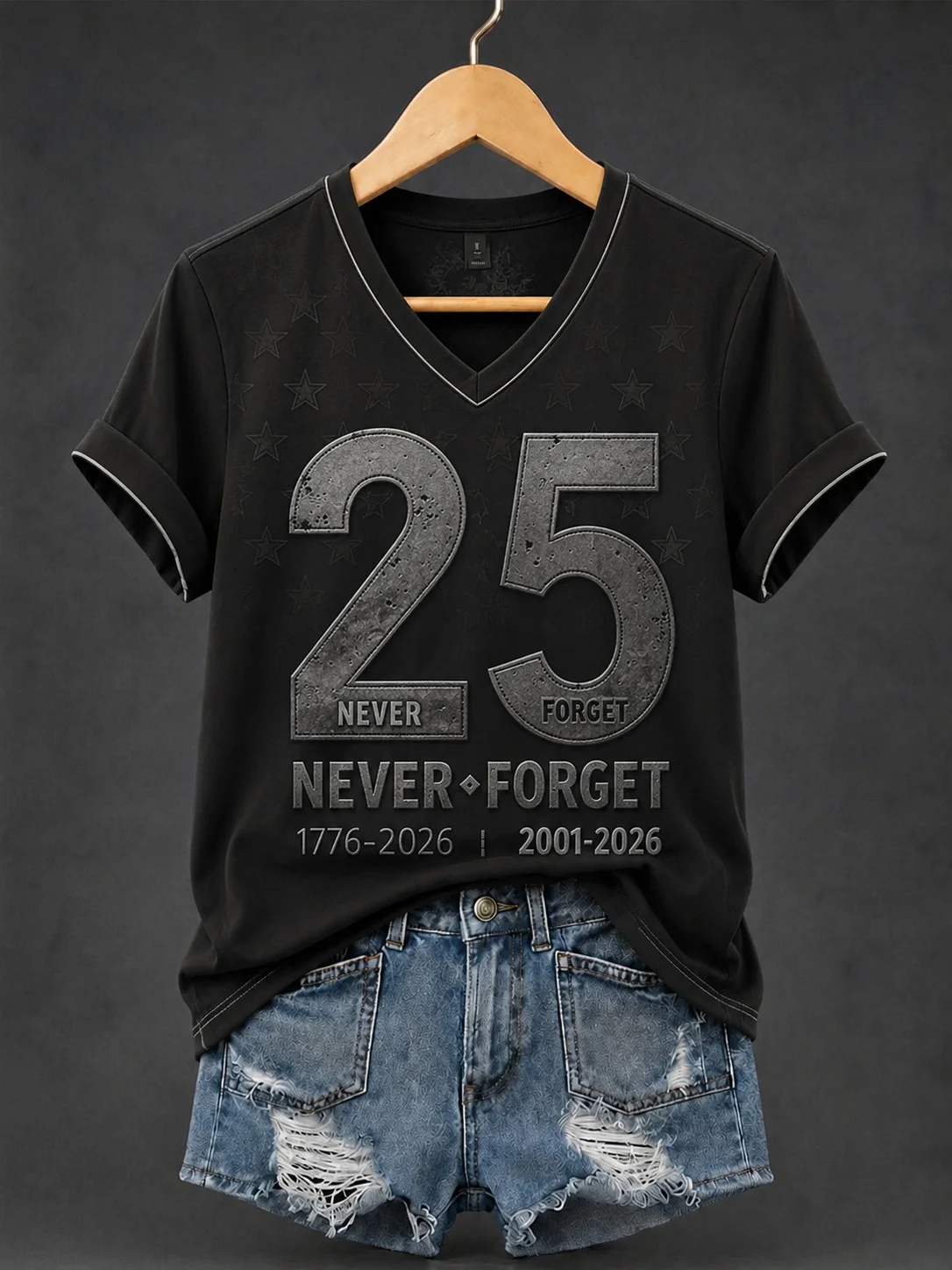 25th Anniversary Never Forget V-Neck Shirt, Women's Graphic Tee, September 11 Shirt