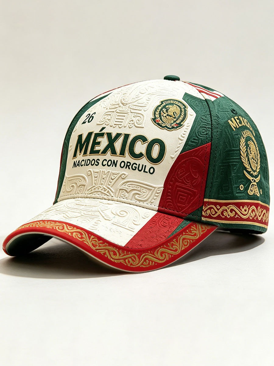 Mexico Printed Aztec Fan Hat, Mexican Flag Baseball Cap, Football Fan Apparel