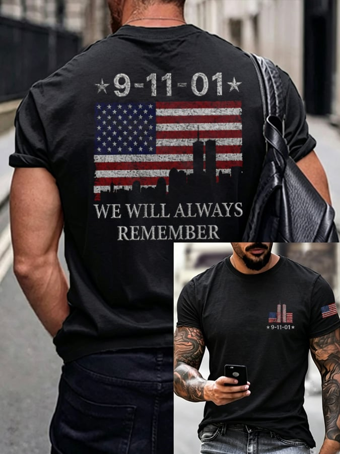 We Will Always Remember 9 11 Skyline Shirt, Graphic T-Shirt For Men, American Flag Shirt