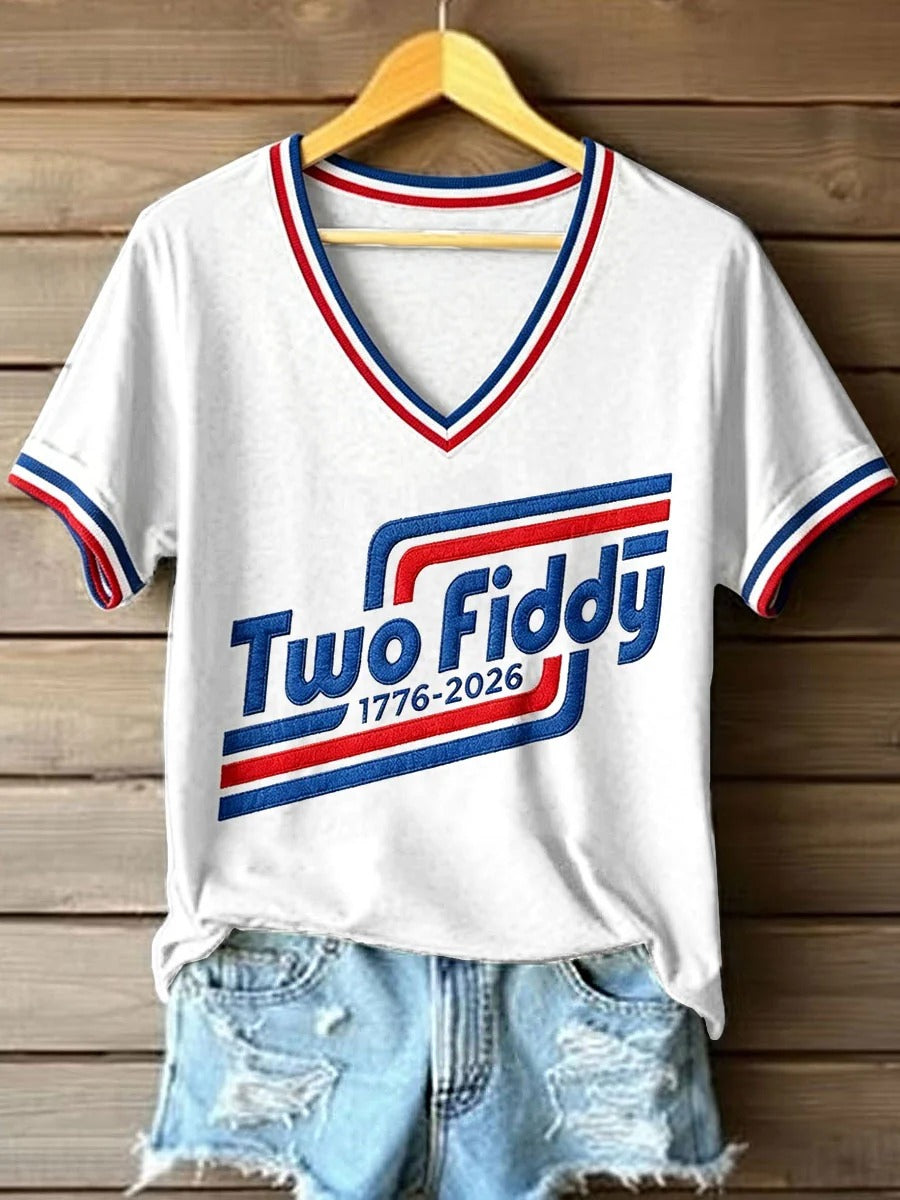 Two Fiddy 1776 2026 Patriotic V-Neck T-Shirt For Women, America 250 Shirt, Freedom Shirt
