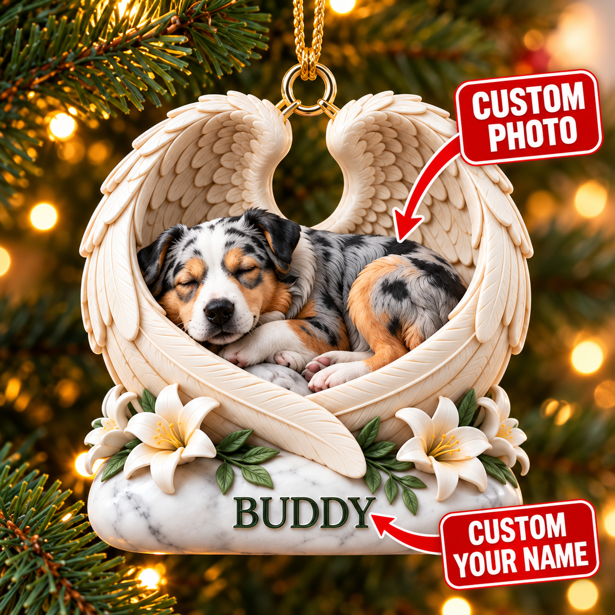 Personalized Pet Memorial Acrylic Ornament, Dog Christmas Ornament, Sympathy Gift
