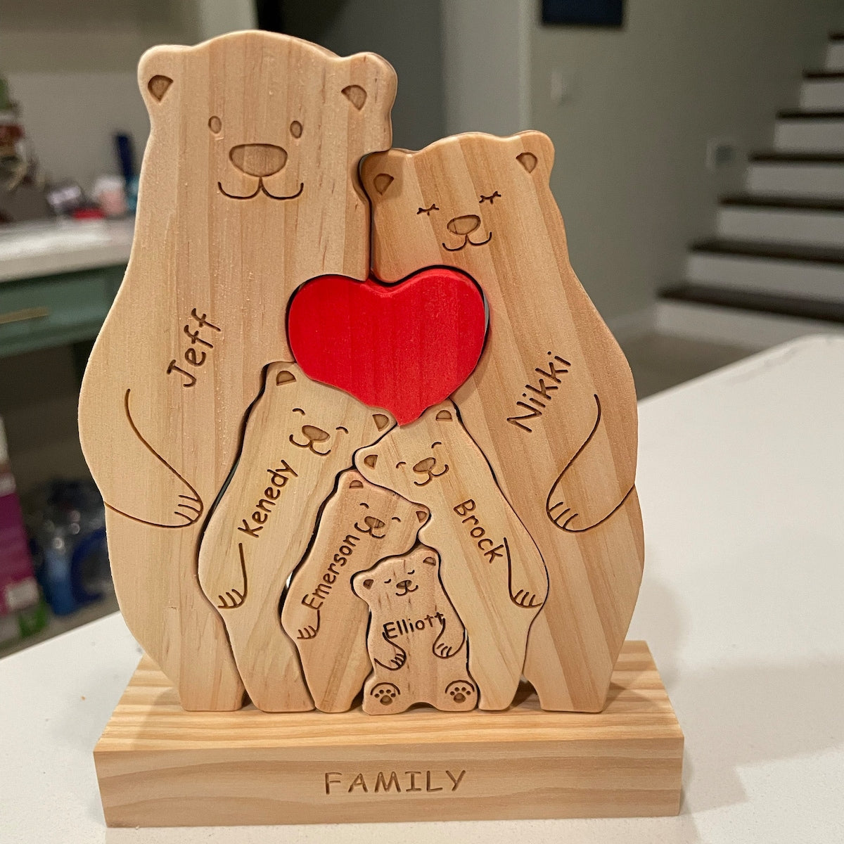 Bear Family Custom Engraved Wooden Puzzle, Family Puzzle, Family Gift Idea
