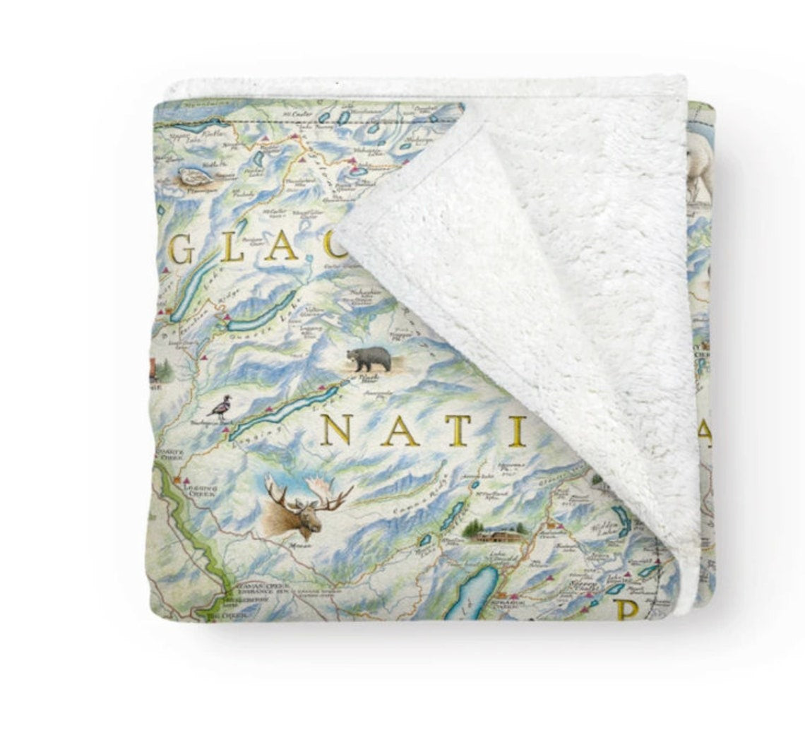 Montana's Glacier National Park Map Blanket, Gift For Travelers, Outdoor Gift