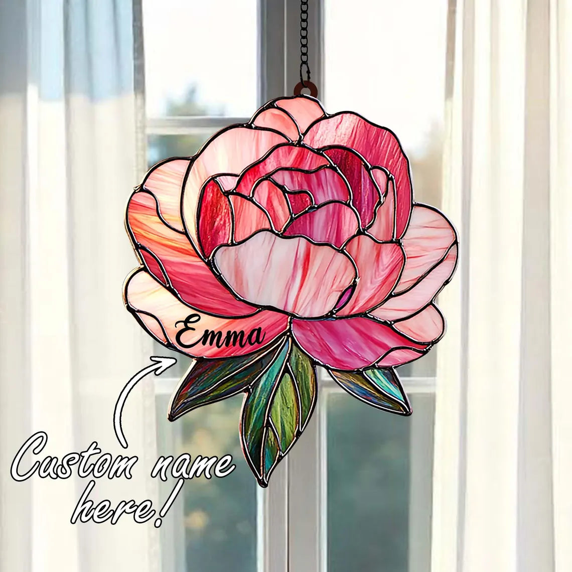 Personalized Peony Acrylic Ornament, November Birth Flower, Gift For Her