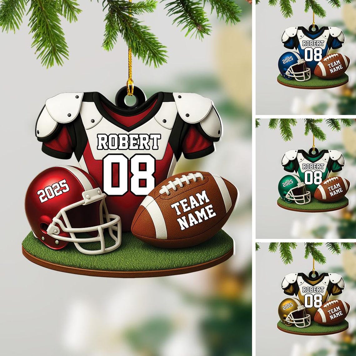 American Football Christmas Ornament, Custom Football Player Christmas Keychain, Football Christmas Gifts