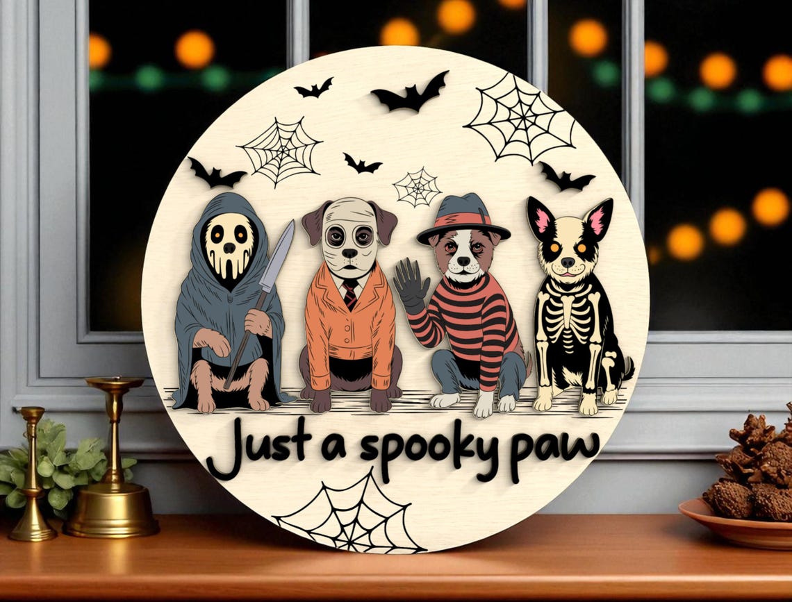 Spooky Paw Wood Signs Outdoor, Horror Fan Gifts, Welcome to The Porch Signs, Halloween Door Decor