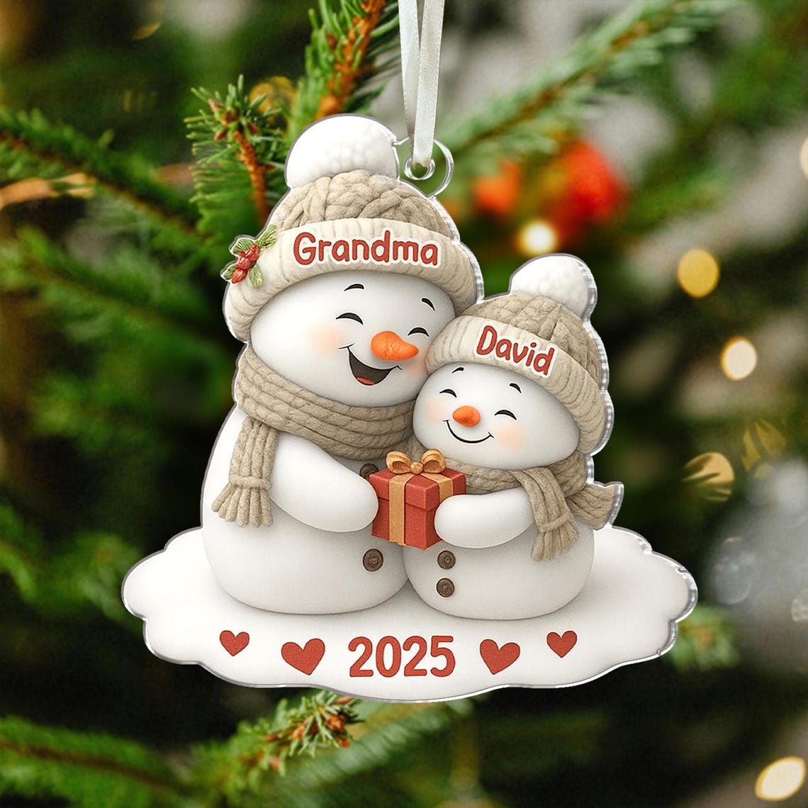 Personalized Grandma Acrylic Ornament, Personalized Gifts For Grandma, Snowman Christmas Ornament