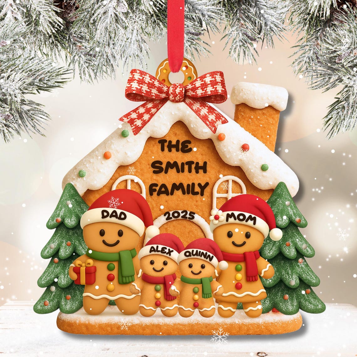 Gingerbread Family Christmas Ornament, Acrylic Christmas Decoration, Family Personalized Gifts