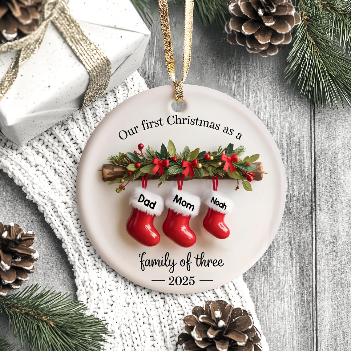 Personalized Family Ornaments, First Time Parents Ceramic Ornament, First Christmas Ornament