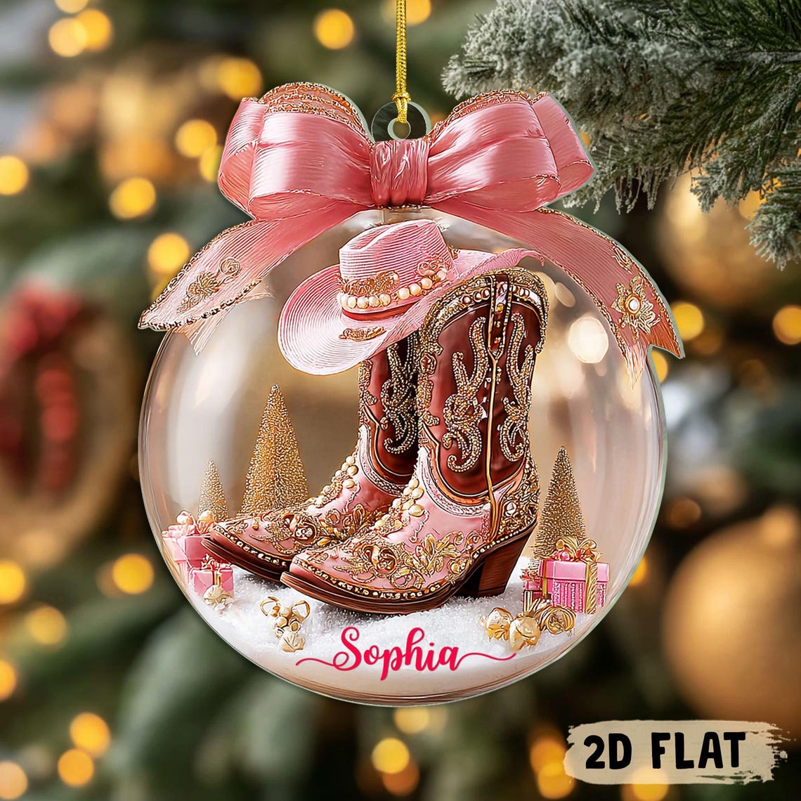 Pink Cowgirl Boot 2D Flat Custom Acrylic Ornaments, Western Ornament, Snow Ornament Xmas Decor