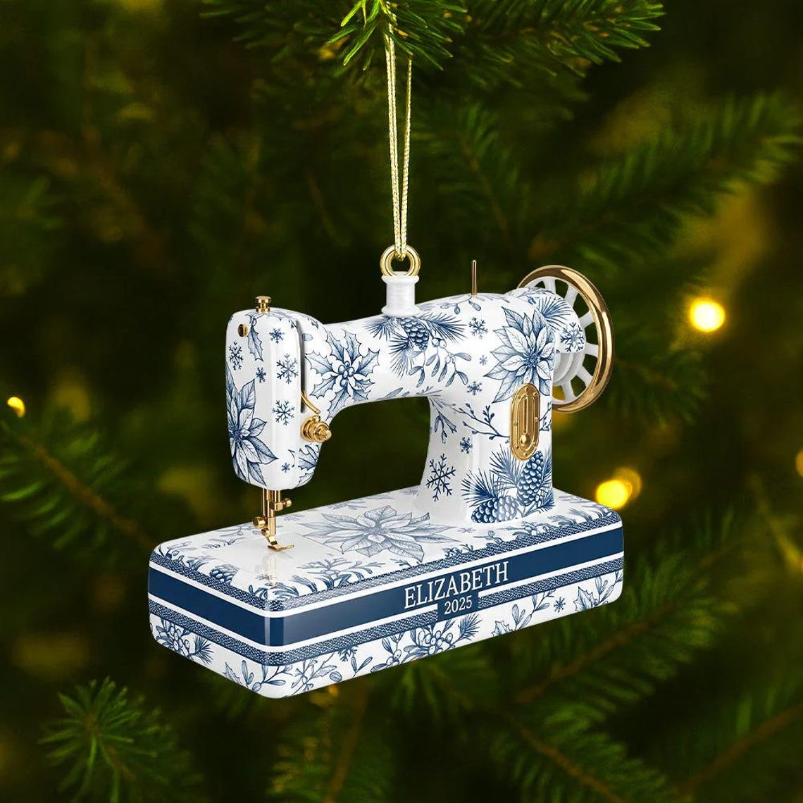 Personalized Sewing Machine Acrylic Ornament, Toile De Jouy Xmas Tree Decor, Xmas Decorations