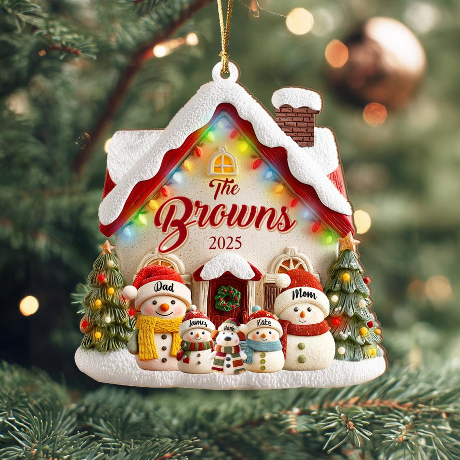 Custom Snowman Family Christmas Acrylic Ornament, Snowman Christmas Ornament, Family Decor