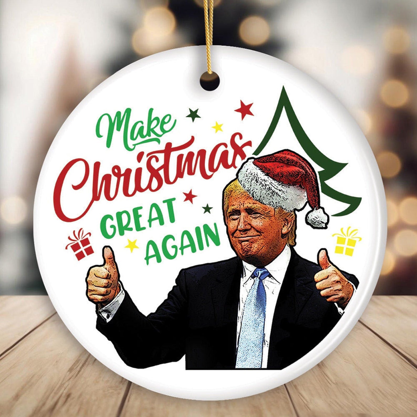 Make Christmas Great Again Trump2024 Ceramic Christmas Ornaments, Funny Political Ornament
