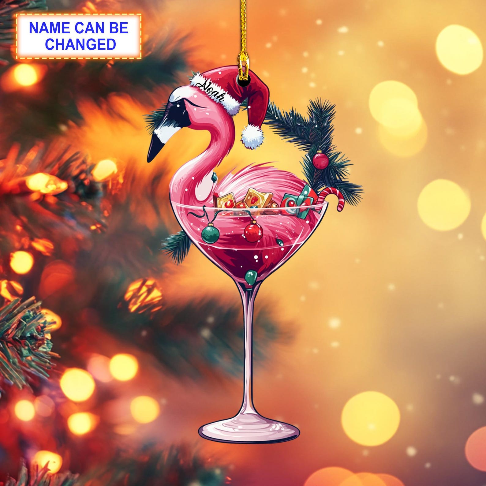 Flamingo With Santa Hat Ornament, Christmas Tree Decoration, Acrylic Ornament, Christmas Ornament