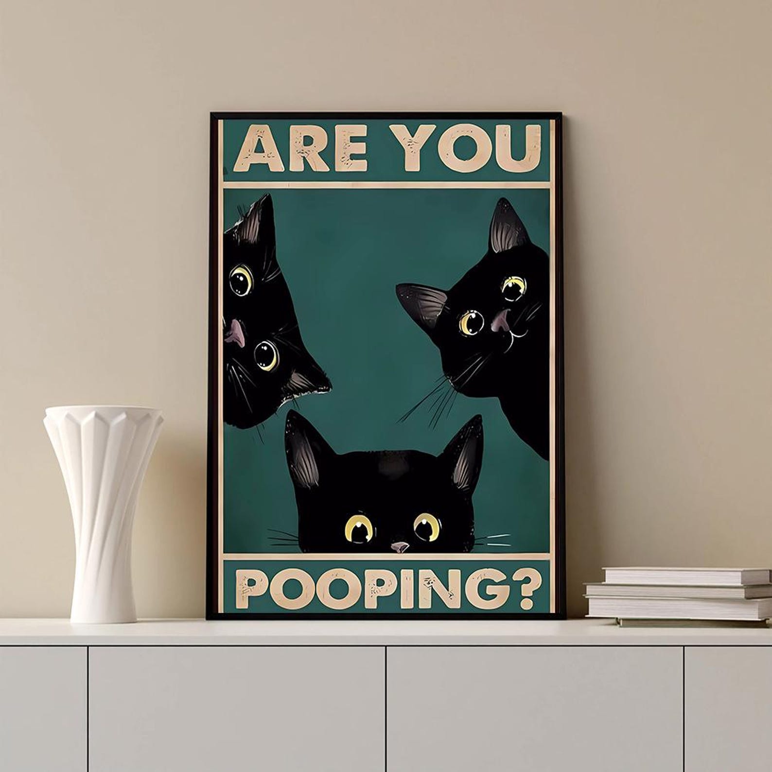 Black Cat Are You Pooping Funny Canvas, Canvas Wall Art, Bathroom Wall Art, Wall Decor Ideas