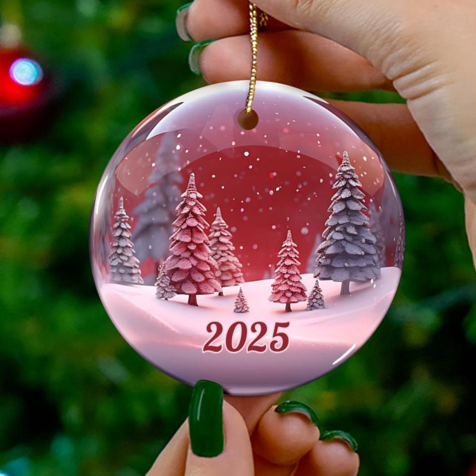Flat Red Snowglobe Christmas Tree Ornament, Acrylic Ornament, Christmas Ornament, Christmas Gift Ideas