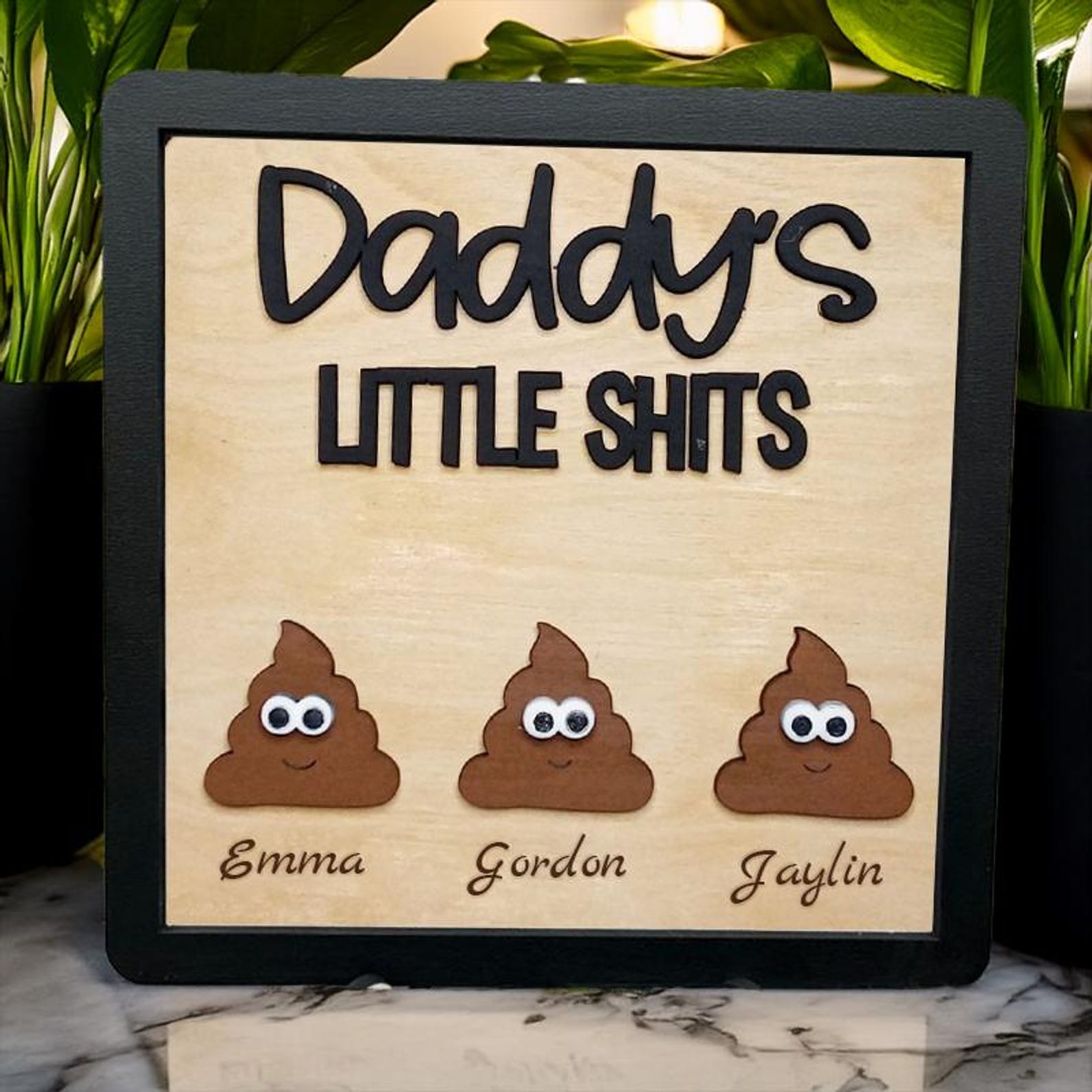 Daddy's Little Shits Custom Wooden Sign with Kid Names, Father's Day Gifts