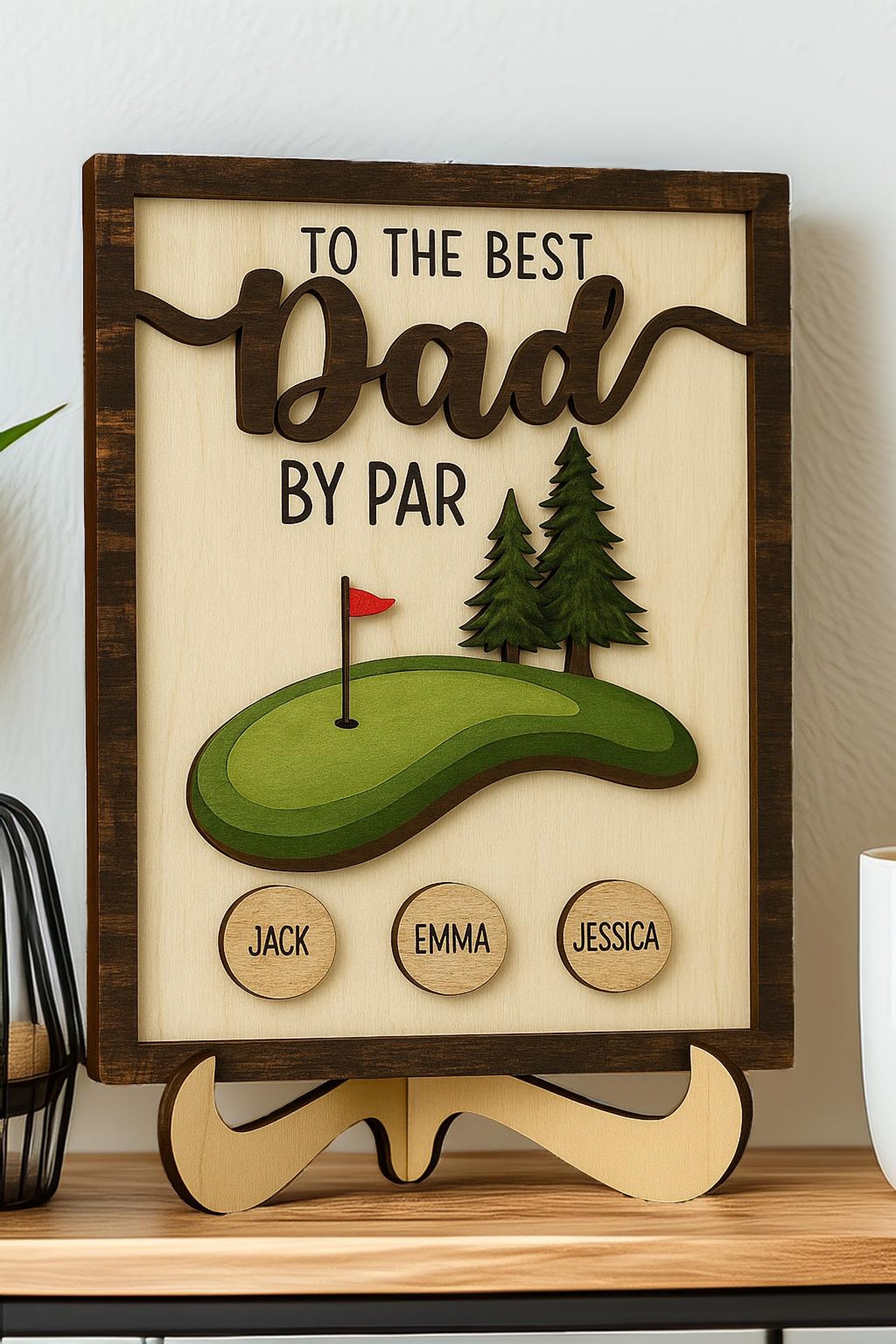 To The Best Dad By Par Custom Wooden Sign, Golf Decor, Dad Golf Gifts